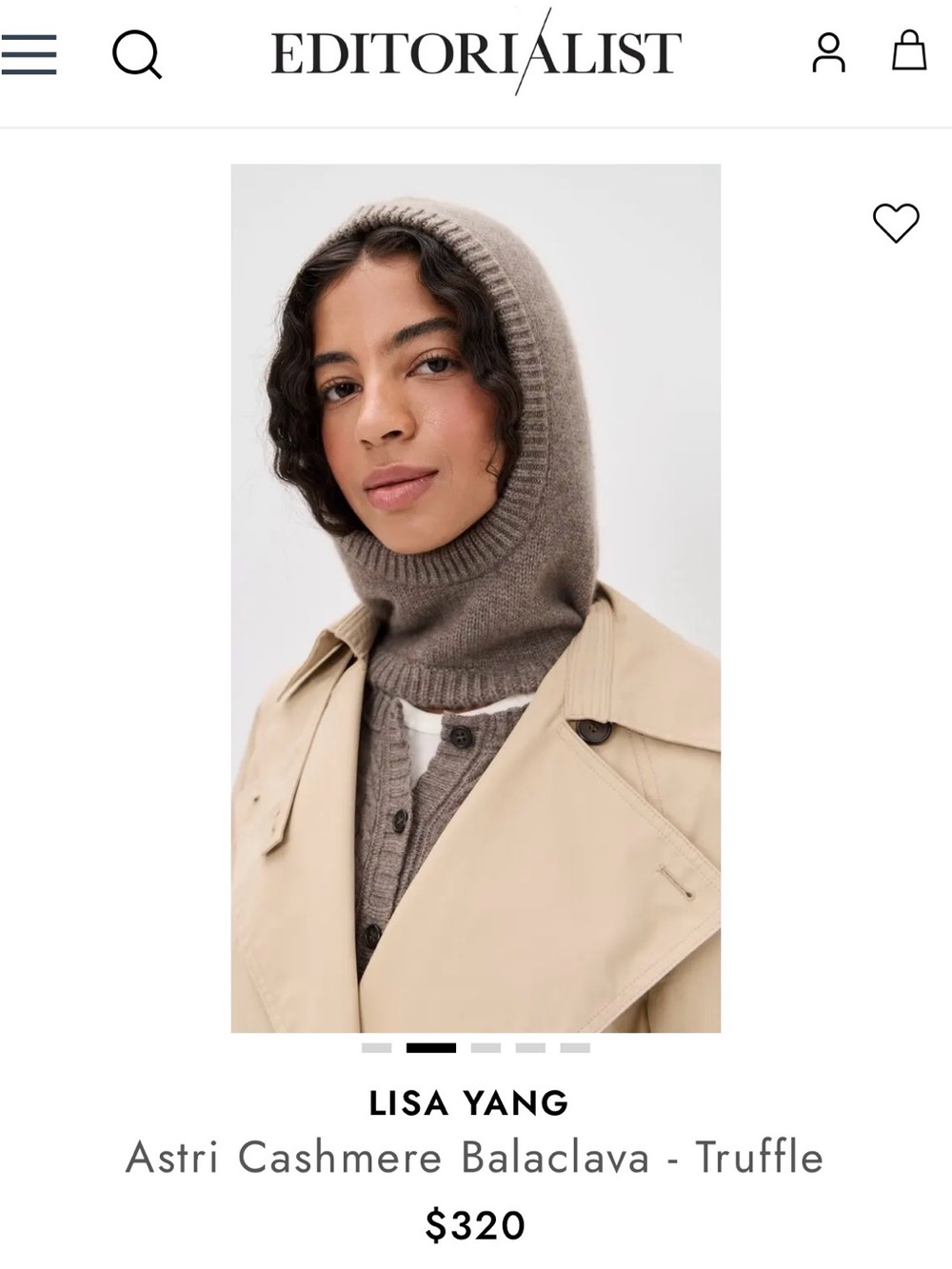 Revolve| Lisa Yang| Astri Cashmere Balaclava Hat Scarf- Truffle| NWT| $320MSRP